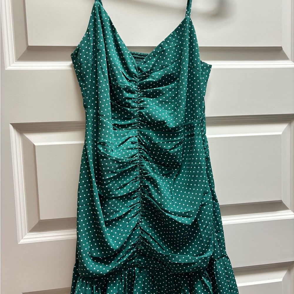 Urban Outfitters Green Ruched Slip Dress